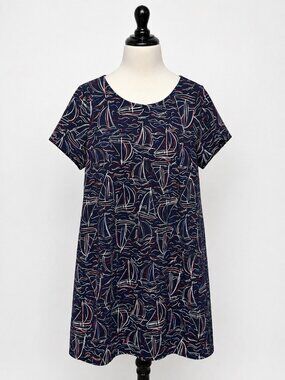 Talbots Navy Blue Nautical Sailboat Dress Red White & Blue Plus 2x New
